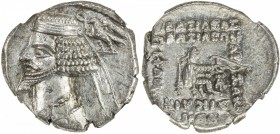 PARTHIAN KINGDOM: Phraates IV, c. 38-2 BC, AR drachm (4.10g), Ekbatana mint, Sell-54.7, diademed bust left; behind, eagle left, holding wreath // arch...