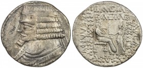 PARTHIAN KINGDOM: Phraates IV, c. 38-2 BC, AR tetradrachm (14.61g), Seleukeia, SE288 (=32/31 BC), Shore-271/272, bust left with square cut beard // ki...