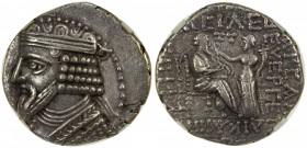 PARTHIAN KINGDOM: Gotarzes II, 44-51 AD, AR tetradrachm, Seleukeia, diademed and draped bust of Gotarzes II left // King seated right, receiving wreat...