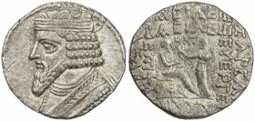 PARTHIAN KINGDOM: Gotarzes II, 44-51 AD, AR tetradrachm (14.24g), Seleukeia, SE356 (46/47 AD), Shore-358 ff, bust left // king seated on throne, recei...