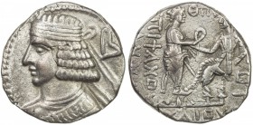 PARTHIAN KINGDOM: Pakoros II, AD 78-105, BI tetradrachm (14.40g), Seleukeia, SE389 (77/78 AD), Shore-394, bust left, wearing diadem, letter B to right...