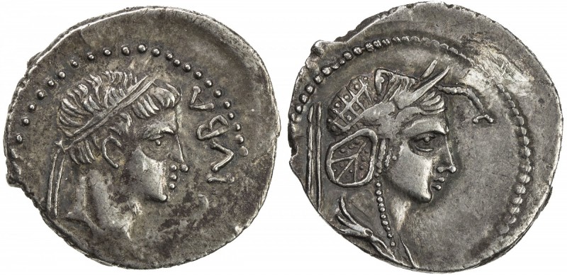 MAURETANIA: Juba II, 25 BC - 23 AD, AR denarius (2.93g), Müller-18, REX IVBA; ki...