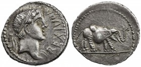 MAURETANIA: Juba II, 25 BC - 23 AD, AR denarius (3.00g), Müller-20, REX IVBA; diademed head right // elephant pacing right, its trunk pointing upwards...