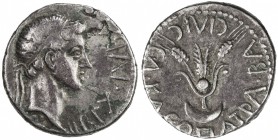 MAURETANIA: Juba II, 25 BC - 23 AD, AR denarius (3.10g), Müller-86, REX IVBA; diademed head right // BAΣIΛIΣΣA KΛEOΠATPA; headdress of Isis with two c...
