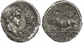 MAURETANIA: Juba II, 25 BC - 23 AD, AR denarius (2.48g), Müller-92, REX IVBA; diademed head right // BAΣIΛIΣΣA / KΛEOΠATPA in two lines; crocodile bet...