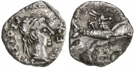 MAURETANIA: Ptolemy, 24-40, AR denarius (1.35g), Müller-172 ff, REX PTOLEMAEVS; diademed bust right // Capricorn, with the date below, but not visible...