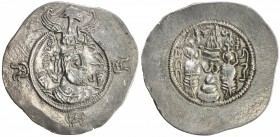 TOKHARISTAN: Yabghus of Baktria: 6th century, AR drachm (4.10g), G-265, Sasanian bust right, wearing Nezak-style crown, unread "Pahlavi " legend to le...