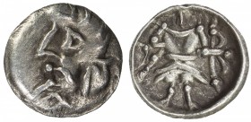 SAMARKAND: Anonymous, ca. 2nd-4th century, AR obol (0.39g), NM, Alram-1252, Zeno-29312, bust left, derived from Antiochus of Baktria // archer with qu...