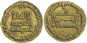 ABBASID: al-Hadi, 785-786, AV dinar (4.07g), NM, AH169, A-216, with the letters b.r below the reverse field, thus confirmed as an issue of al-Hadi, VF...