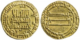 ABBASID: al-Rashid, 786-809, AV dinar (4.24g), NM (Madinat al-Salam), AH185, A-218.3, with second margin on reverse, citing the al-Amin as heir appare...