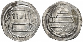 AGHLABID: Ibrahim I, 800-811, AR dirham (2.75g), Ifriqiya, AH185, A-435.1, al-'Ush-171, in the sole name of Ibrahim, couple light scratches in obverse...