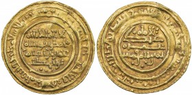ALMORAVID: Ibrahim b. Abi Bakr, 1070-1074, AV dinar (4.14g), Sijilmasa, AH465, A-463, H-55, same obverse die as the piece illustrated by Hazard, proba...