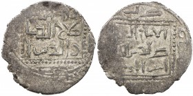 AYYUBID: al-Nasir Yusuf I (Saladin), 1169-1193, AR dirham (2.78g), blundered mint, AH(581), A-787.2, contemporary imitation, possibly Armenian, some w...