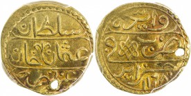 ALGIERS: Osman III, 1754-1757, AV ½ sultani, Jazayir, AH1168, KM-22, PCGS graded EF Detail (holed), R. 

Estimate: USD 200-300