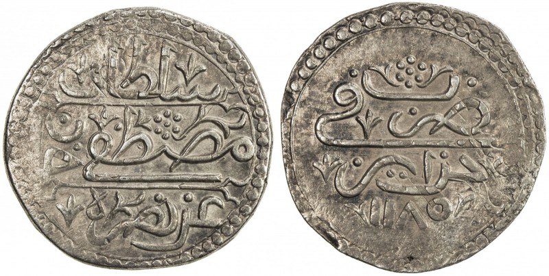 ALGIERS: Mustafa III, 1757-1774, AR ¼ budju (3.42g), Jazayir, AH1185, KM-27, EF....