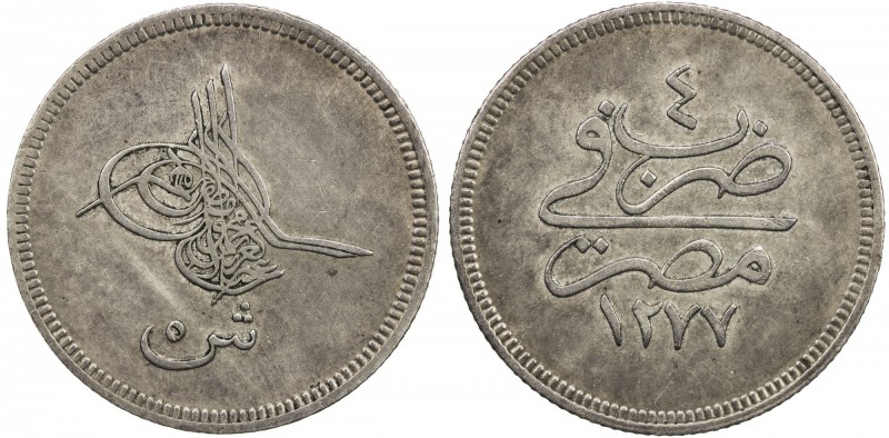 EGYPT: Abdul Aziz, 1861-1876, AR 5 qirsh, Misr, AH1277 year 4, KM-253.1, struck ...