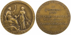 EGYPT: AE medal (35.18g), 1869, 41mm Art Nouveau medal for the Opening of the Suez Canal by Roty, Liberty seated right with torch in left hand and sta...