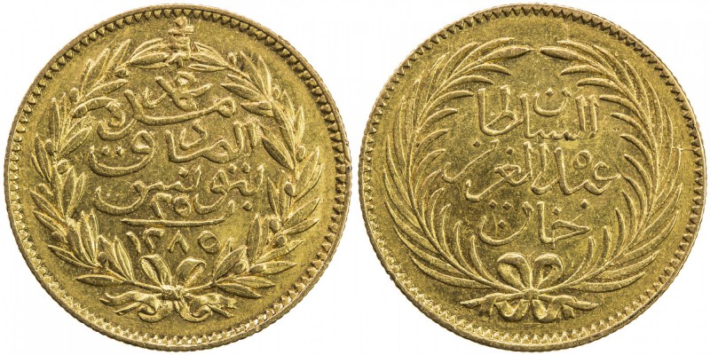 TUNIS: Muhammad al-Sadiq Bey, 1859-1882, AV 25 piastres, Tunis, AH1285, KM-148, ...