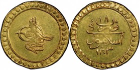 TURKEY: Selim III, 1789-1807, AV sultani (findik) (3.43g), Islambul, AH1203 year 18, KM-527, nice lustrous strike, PCGS graded AU58.

Estimate: USD ...