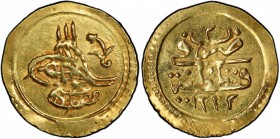 TURKEY: Mustafa IV, 1807-1808, AV ¼ altin (0.82g), Kostantiniye, AH1222 year 2, KM-543, rare in mint state, PCGS graded MS62, ex Kenneth A. Bovenmamp....