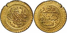 TURKEY: Mahmud II, 1808-1839, AV ¼ surre altin (0.48g), Dar al-Khilafa, AH1223 year 16, KM-619, el-aliya series, a superb example! MS65, R, ex Ken Bov...