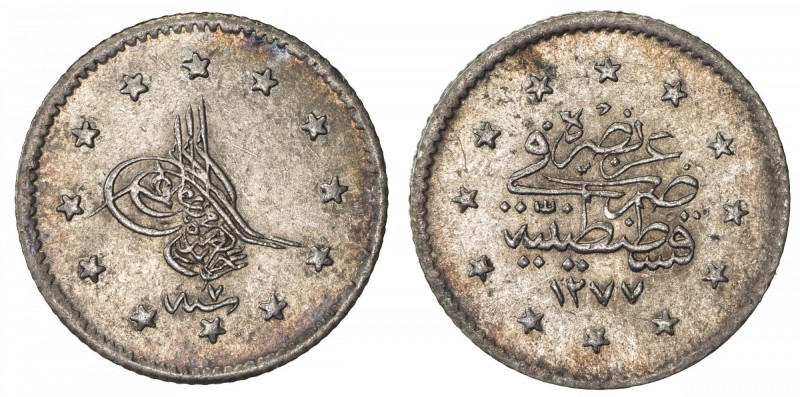 TURKEY: Abdul Aziz, 1861-1876, AR kurush, Kostantiniye, AH1277 year 7, KM-689, l...