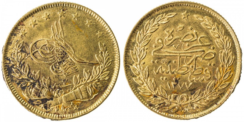 TURKEY: Abdul Aziz, 1861-1876, AV 100 kurush, Kostantiniye, AH1277 year 7, KM-69...