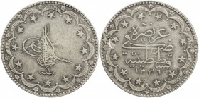 TURKEY: Mehmet VI, 1918-1924, AR 20 kurush, Kostantiniye, AH1336 year 1, KM-818, one lamination defect, unusual on 20th century coins of Turkey! VF-EF...