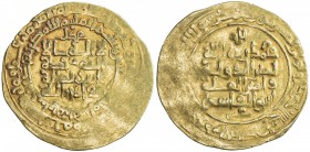 GHAZNAVID: Mahmud, 999-1030, AV dinar (3.60g), Herat, AH395, A-1607, with letter 'ayn below reverse field, about 15% flat strike, VF, ex Yusuf Alokoza...