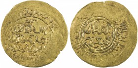 GHORID: Taj al -Din Yildiz, 1206-1215, AV dinar (4.46g) (Dâwar), DM, A-1791.2, citing the deceased Muhammad b. Sam (died in 602) as al-sultan al-mu'iz...