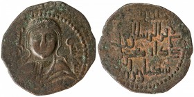 ARTUQIDS OF AMID & KAYFA: Fakhr al-Din Qara Arslan, 1144-1174, AE dirham (9.26g), NM, AH562, A-1820.7, long-haired male bust facing, some weakness tow...