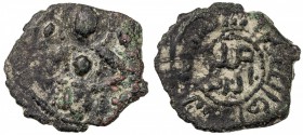 SALDUQIDS: Diya' al-Din Ghazi, 1116-1132, AE fals (5.38g), NM, ND, A-A1890, obverse is derived from a Byzantine prototype, portraying the Virgin and C...