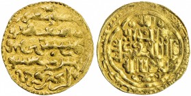 ILKHAN: Gaykhatu, 1291-1295, AV dinar (4.54g), Baghdad, AH693, A-2158.1, ruler cited by his imperial name Irenjin Turji, rare to find this mint with l...