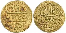 SAFAVID: Sultan Husayn, 1694-1722, AV ashrafi (2.97g), Isfahan, AH1134, A-2669, reduced weight, possibly struck after the beginning of the Afghan sieg...