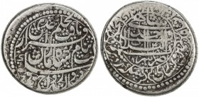 DURRANI: Shah Zaman, 1793-1801, AR double rupee (22.83g), Ahmadshahi (Qandahar), AH1214 year 8, A-3107, with extra couplet around the reverse, F-VF, R...