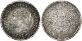 CAMBODIA: Norodom I, 1860-1904, AR 1 franc, 1860, KM-45.2, Lec-61, later issue, struck at Phnom Penh mint in 1899, medal alignment, attractive toning,...