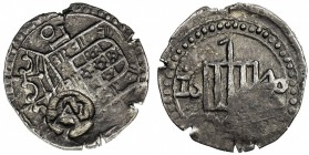CEYLON (DUTCH): AR tanga (2.23g), cf Sch-1271; Gomes-15.01, with GAL monogram countermark for the city of Galle, applied in 1680, on Portuguese Ceylon...