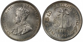 CEYLON: George V, 1910-1936, AR 50 cents, 1924, KM-109a, a lovely example, PCGS graded MS64.

Estimate: USD 100-150