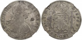 SUMENEP: Sultan Paku Nata Ningra, 1811-1854, AR 8 reales, KM-201.3, Hafner-S1d, countermarked with flower-like variant of Madura Star in the shape of ...
