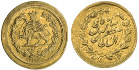 IRAN: Muzaffar al-Din Shah, 1896-1907, AV 2000 dinars, Tehran, KM-922, Kian-114, gold mule featuring the lion and sun design with original date AH1295...