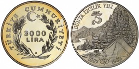 TURKEY: Republic, AR 3000 lira, 1982, KM-959, International Year of the Scout, 75th Anniversary 1907-1982, struck at the Royal Mint of London, indicat...
