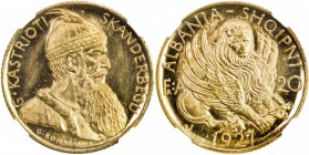 ALBANIA: Amet Zogu, 1925-1939, AV 20 franga ari, 1927-V, KM-12, Prince George Kastrioti "Skanderbeg " // winged lion, mintage of only 5,053 pieces, NG...