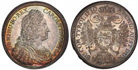 AUSTRIA: Karl VI, 1711-1740, AR reichstaler, Hall, 1730, KM-695.1, Dav-1055, laureate, draped and armored bust right // Imperial double-eagle, holding...