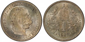 AUSTRIA: Franz Joseph I, 1848-1916, AR corona, 1907, KM-2804, very rare date, PCGS graded MS63, RR. 

Estimate: USD 150-200