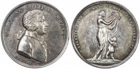 AUSTRIA: AR medal (11.41g), ND, Niggl-1373, 37mm silver medal for the death of Wolfgang Amadeus Mozart by A. Guillemard and F. Stuckhardt, likely stru...