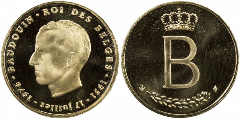 BELGIUM: Baudouin, 1951-1993, medallic AV 20 franc (6.45g), 1977, Silver Jubilee...