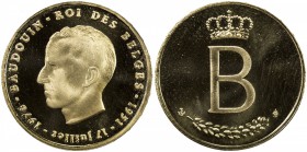BELGIUM: Baudouin, 1951-1993, medallic AV 20 franc (6.45g), 1977, Silver Jubilee of Reign, gold medalette by Luc Luycx, BAUDOUIN ROI DES BELGES / 1951...