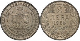 BULGARIA: Boris III, 1918-1943, 2 leva, Poissy, 1925, cf. KM-38, Schön-38.2, ESSAI, PCGS graded Specimen 64, RRR. 

Estimate: USD 1500-2000