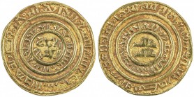 KINGDOM OF JERUSALEM: Second phase, ca. 1149-1187, AV bezant (3.62g), "Misr ", ND, CCS-4, A-730, derived from the Fatimid dinar of al-'Amir (A-729), l...