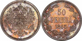 FINLAND: Alexander II, 1855-1881, AR 50 pennia, 1865, KM-2.1, mintmaster S, a lovely example with exemplary toning! PCGS graded MS65.

Estimate: USD...